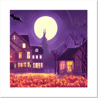 Spooky Halloween Pumpkin Praying Under The Halloween Moonlight Posters and Art